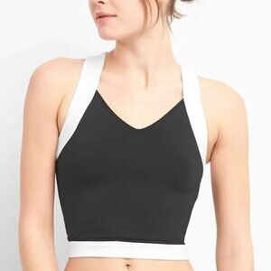 GapFit Crop Tank with Crossback‎ Straps Cutout Back Black White Womens Size XL